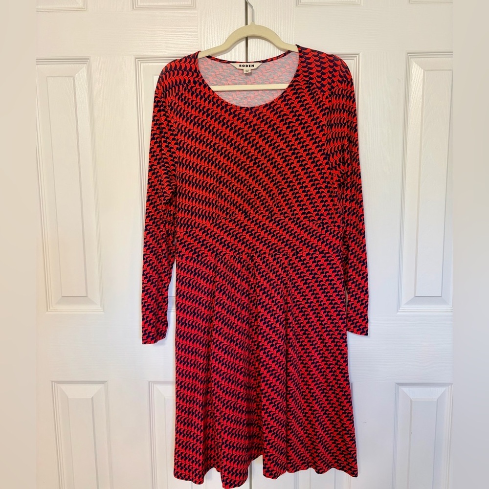 BODEN Thea Long Sleeve Pink Geometric Midi Dress 12P - Picture 2 of 9